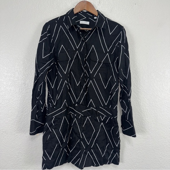 Equipment Pants - Equipment‎ Valerie Black and White Linen Playsuit Romper Patterned Casual #cc